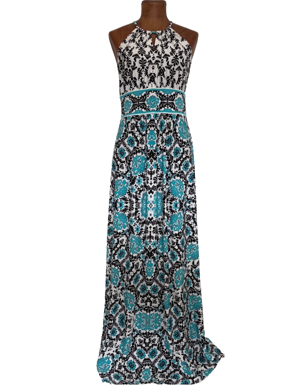 London Style Collection Maxi Dress Beachy Sundress in Boho Teal Print